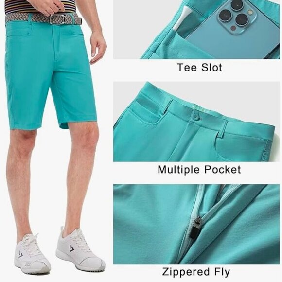 10'' Inseam Stretch Waist Lightweight Striped Flat Front Quick Dry Hybrid - Picture 3 of 8